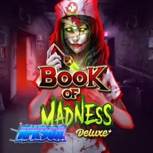 Tampilan visual slot Book of Madness Deluxe dengan tema horor rumah sakit jiwa